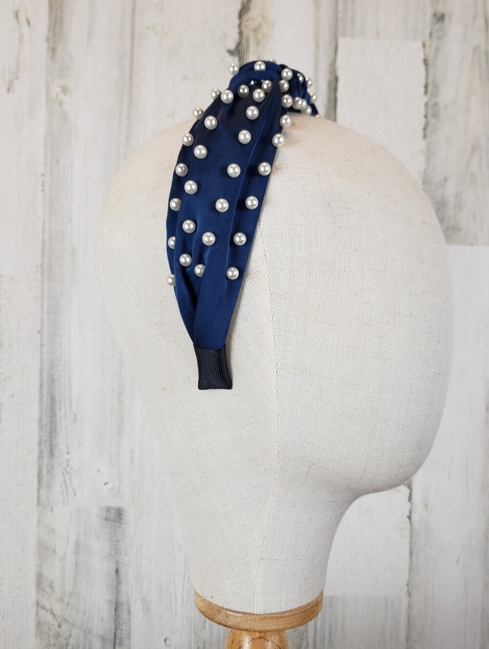 Pearl-Embellished Navy Headband